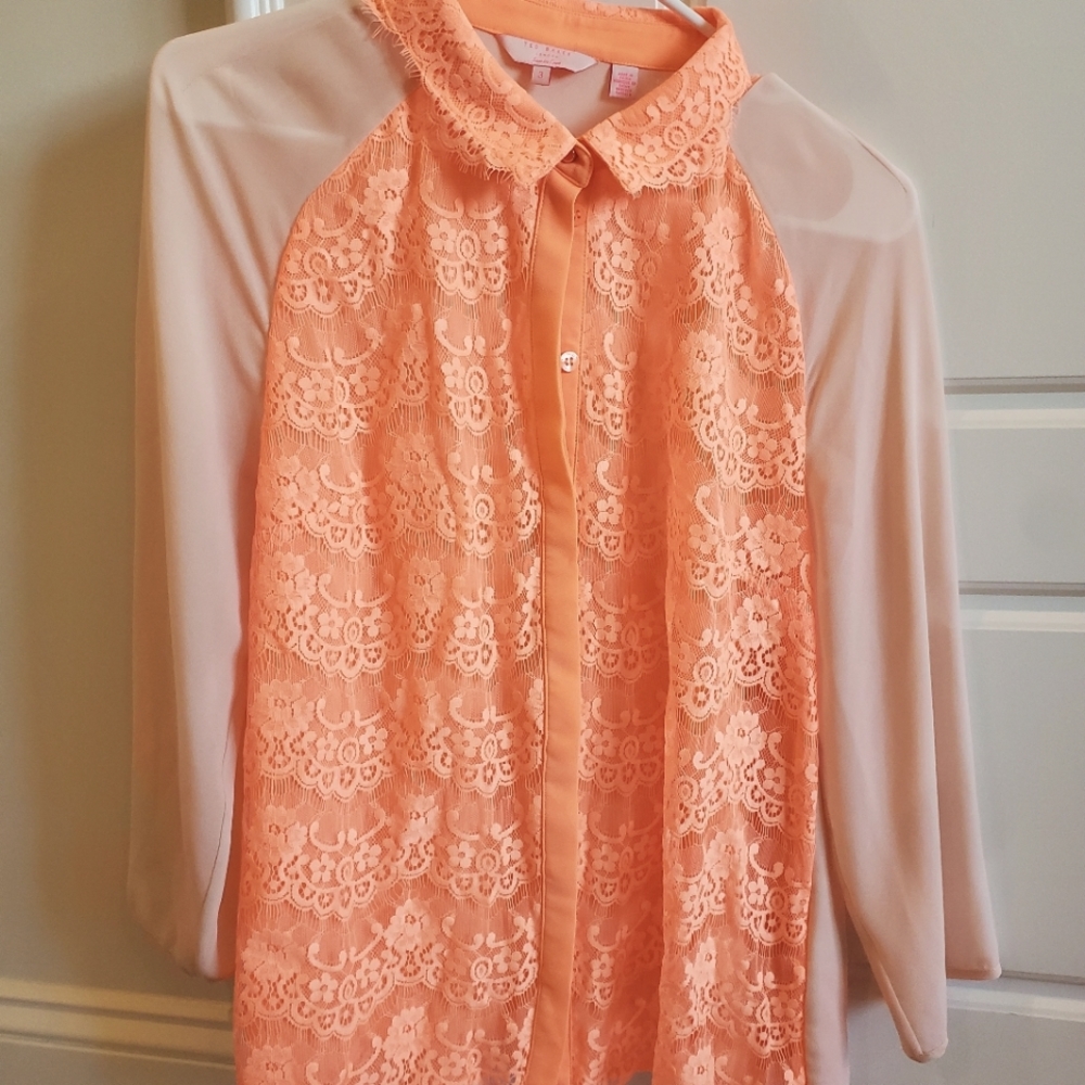 Ted Baker size 3 three quarter length lace orange blouse